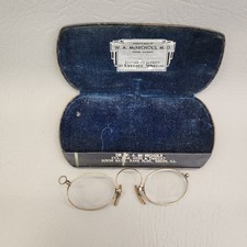 Antique Pince-Nez Eyeglasses Gold Filled Nose Pinch Full Rim w/Case