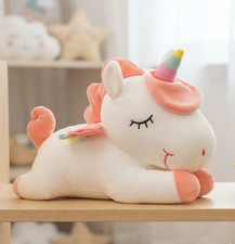 Cute Soft Unicorn Plush Toy Lying Stuffed Animal Colorful Horn Mane Pillow Doll