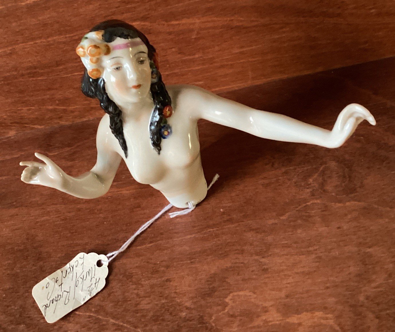 Antique Volkstedt Richard Eckert Germany Half Doll Marked 4.5” Tall Flowers Hair