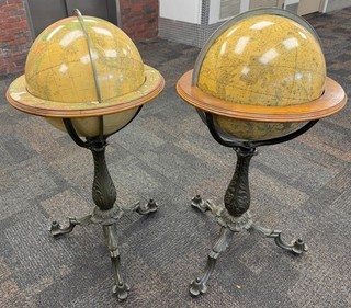 Pair 16” Antique Globes Terrestrial & Celestial Floor Rococo Stands 42” 19th C