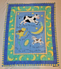 OVER THE MOON Vintage Fabric Panel - Child Baby Quilt Blanket Cotton   35 x 44"