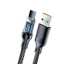 Digital Display USB A to Type C Cable 6A 120W Fast Charger Braided USB-C Lead