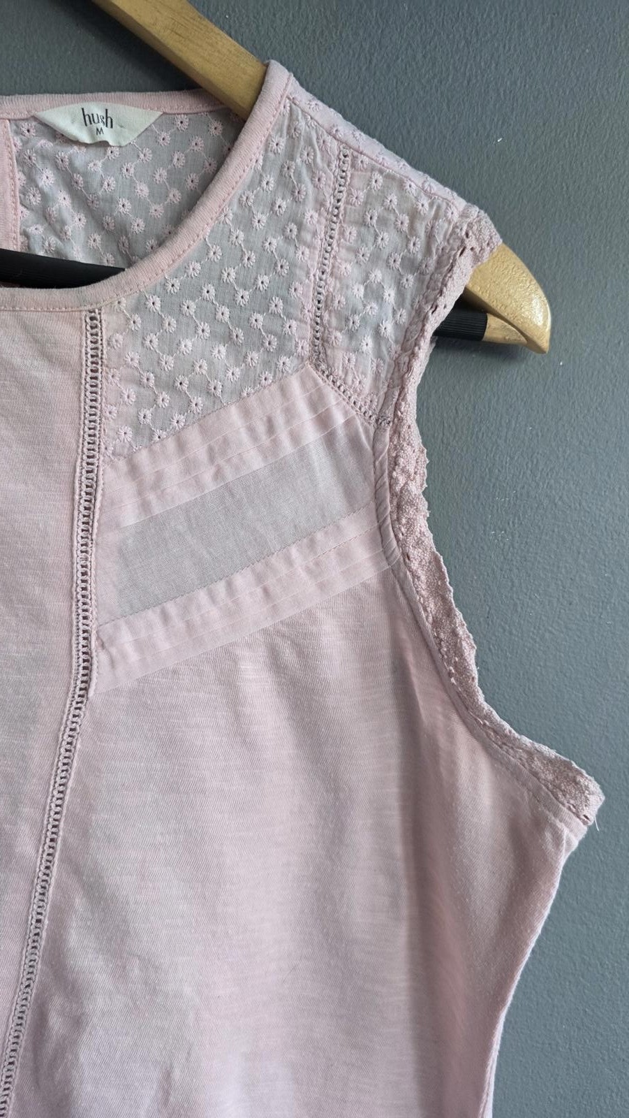 Hush Pink Cotton Lace Trim Sleeveless Top Embroidered Detail M Mesh Light Summer image 3