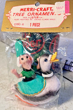 NEW Old stock VTG Flocked Mother Goose Nursery Rhyme Christmas Ornament