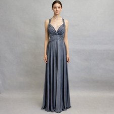 Cache Womens Gray Beaded Halter Neck Empire Waist Pleated Gown Dress Size 12