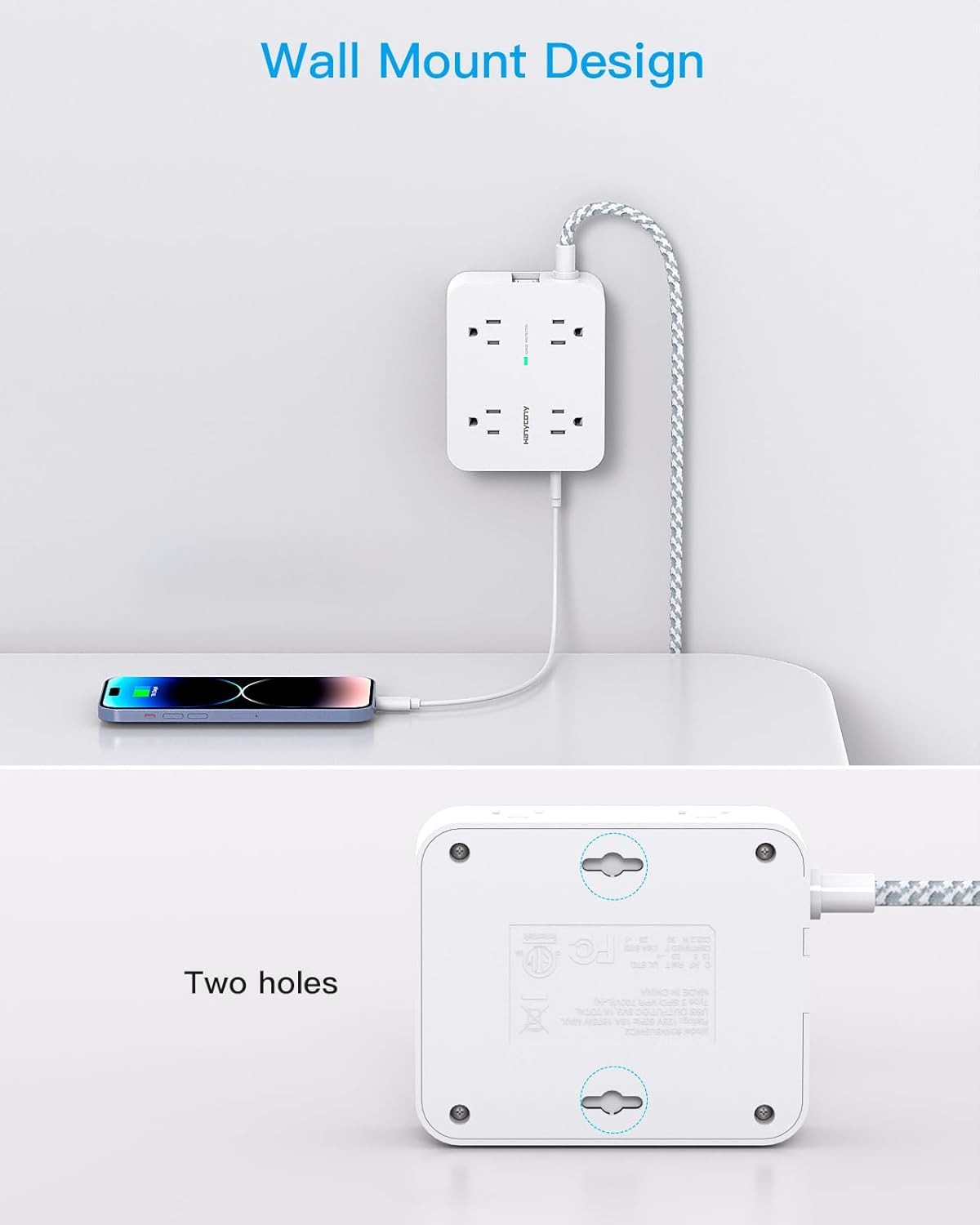 Surge Protector Power Strip - HANYCONY 8 Outlets 4 USB (2 USB C) Charging Ports