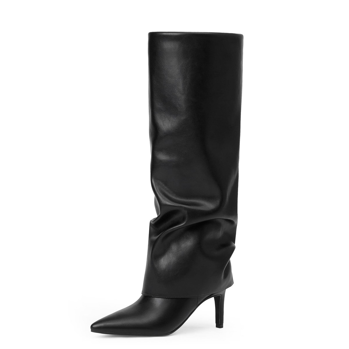 Women Knee High Boots Slouchy Fold Over Boots, Black, 10