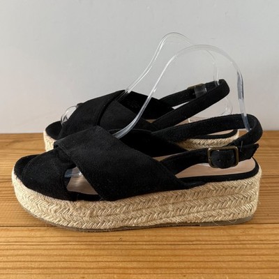 Evans Sandalen Gr. 6 EEE extra weit schwarz Slingback Plateau Espadrille Sohle 