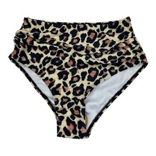 Bikini Bottom Womens Small Brown Black High Waisted Leopard Print