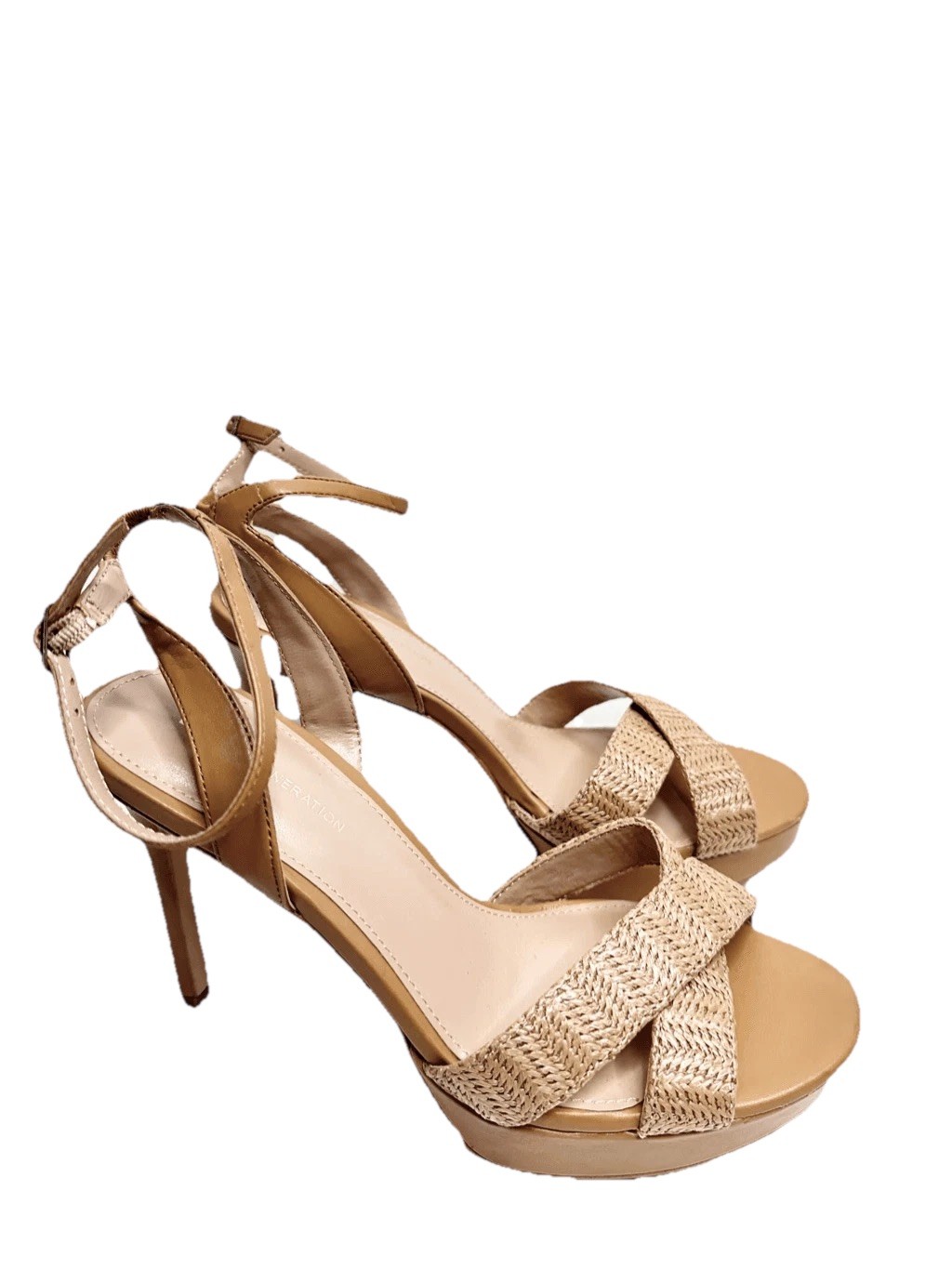 BCBGeneration Sandals Womens Size 9 Tan High Heel Ankle Strap Platform Open Toe