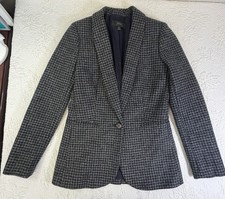 J. Crew Blazer 100 Wool Houndstooth Gray Black Jacket J4861 Size 00 Preppy