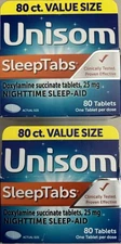 2X Unisom SleepTabs, Nighttime Sleep-Aid, 25mg, 80 Tablets Each. Exp: 12/2026
