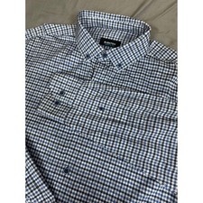 Bugatchi OoohCotton Tech Mens M Blue White Gingham Check L/S Button Down Shirt