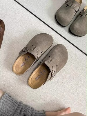 Size 12 - Birkenstock Boston Soft Footbed Taupe Suede Clogs Shoe