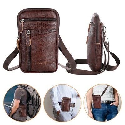 Men Leather Small Crossbody Bag Cellphone Belt Pouch Bag Travel Passport Wallet