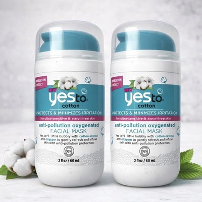 New Sealed 2pack Yes to Cotton Anti-Pollution Oxygenated Facial Mask Sensitive