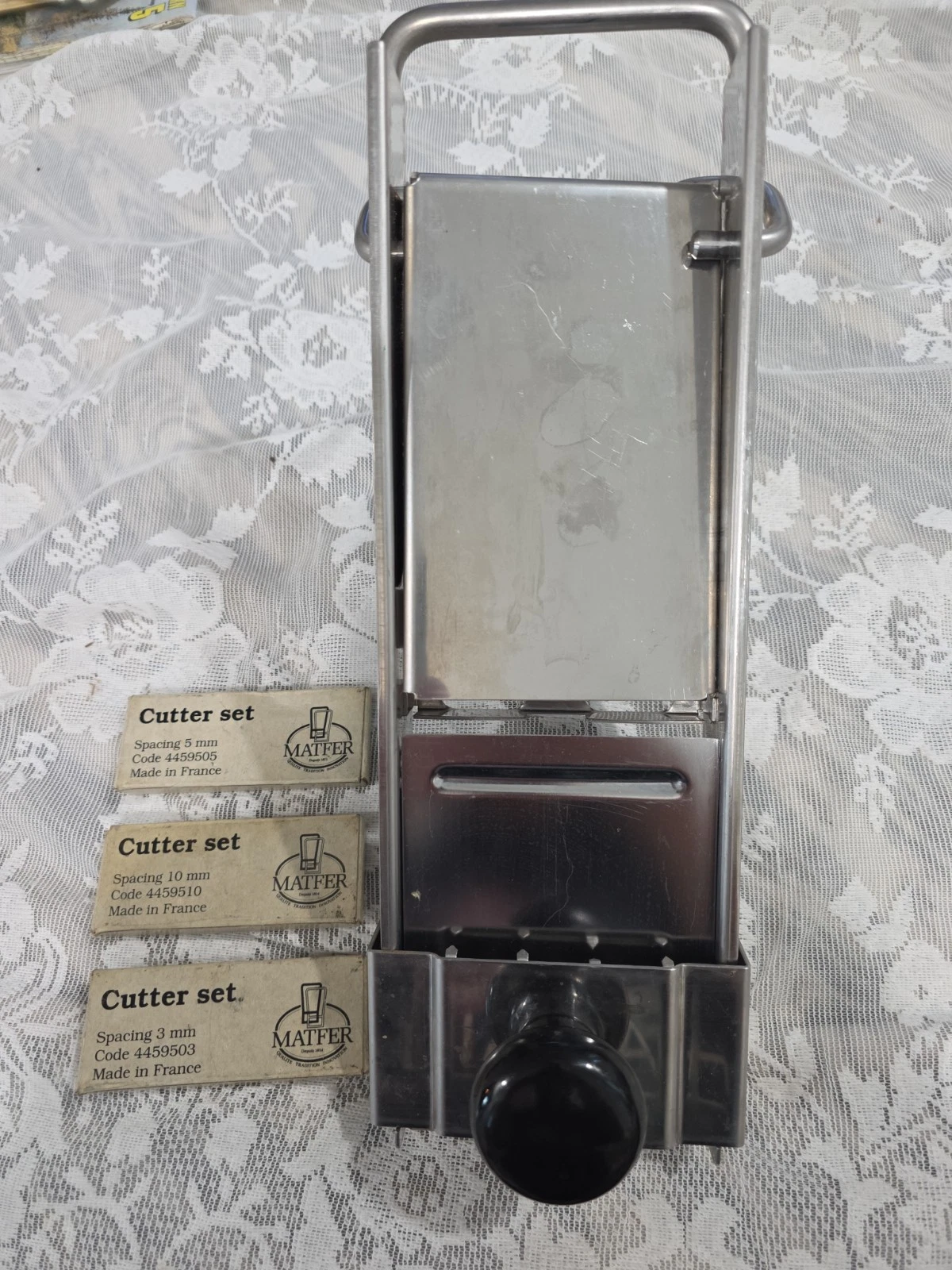 Vintage MATFER France Vegetable Cutter Mandoline Slicer W/ 3 Cutter Sets New