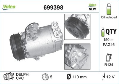 Kompressor Klimaanlage VALEO CORE-FLEX 699398 für CC ASTRA OPEL CORSA 12V X01