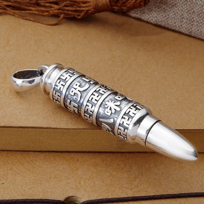 New in silver 925 Ethnic Style Embossed design Six Word Mantra Pendant cylindric