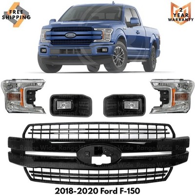 Front Grille Assembly & Head Light Pair For 2018-2020 Ford F-150 Truck