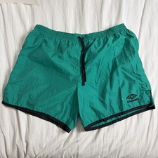 Umbro Shorts Adult XL Green Blue Nylon Soccer Rare Color Vintage 90s Made In USA