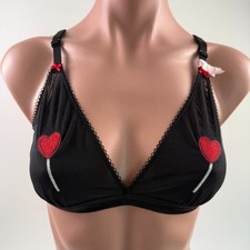 Victoria's Secret Mesh Embroidered Hearts Triangle Bralette Bra Black L NWT