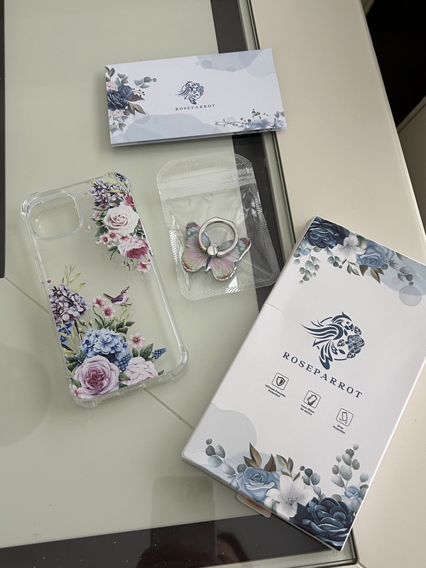 iPhone 14 Clear + Floral Design Cell Phone Cover & Butterfly Ring