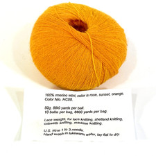 Yarn 100 Merino Wool Lace Weight 50g Color HC08 Rose Sunset Orange