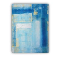 Blue & Yellow Framed Canvas Stretched Ready to Hang 50x40 Home decor Gift.
