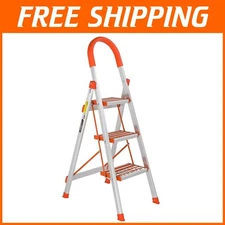 Elegant Aluminum Step Ladder - 3-Step Design with Safety Handrail & 350lbs Limit