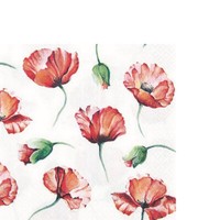 20 Kleine Cocktailservietten Poppy Drawing Mohnblumen Garten Natur Rot 25X25Cm