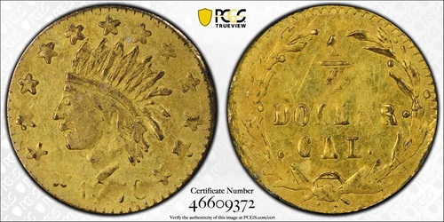 1876 G25C Indian Head BG-849 PCGS GOLD SHIELD Cleaned AU-Details California Gold