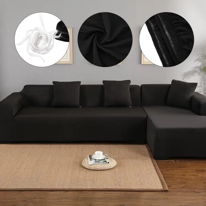 Housse canapé angle 3+2 places pour des soirées cocooning dans un salon noir moderne