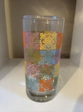 Vintage Libbey Crisa Multicolor Patchwork Flourish Square Glass MCM