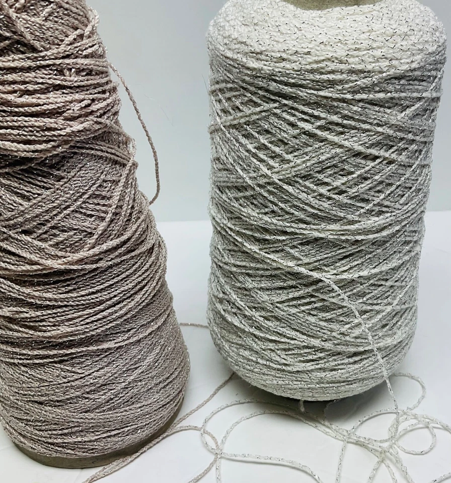 Lote de 2 conos Lucci Yarns Velrexy Huevo/Plateado/Lana Blanca/Rayón/Nuevo Foto 4 de 4