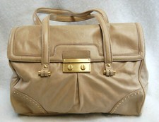 Talbots Beige Leather Shoulder Handbag Foldover Flap Closure Vintage New  S9597