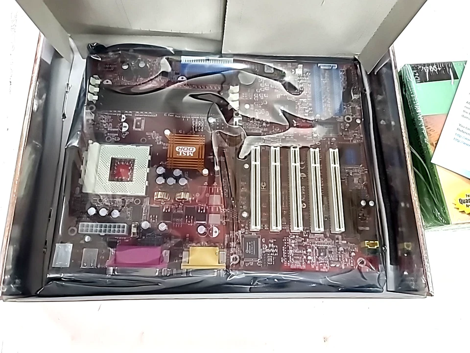 NOS msi, skt 462, 5x pci,1x agp, k7t266 pro2 Mobo  w/Athlon XP 1700 & Extras - Image 4 of 4