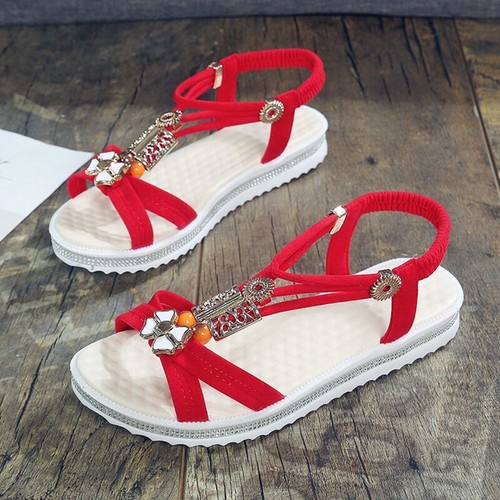 Ladies Sandals Elastic Strappy Open Toes Summer Bling Comfy Flat Womens Sizes - Picture 10 of 23