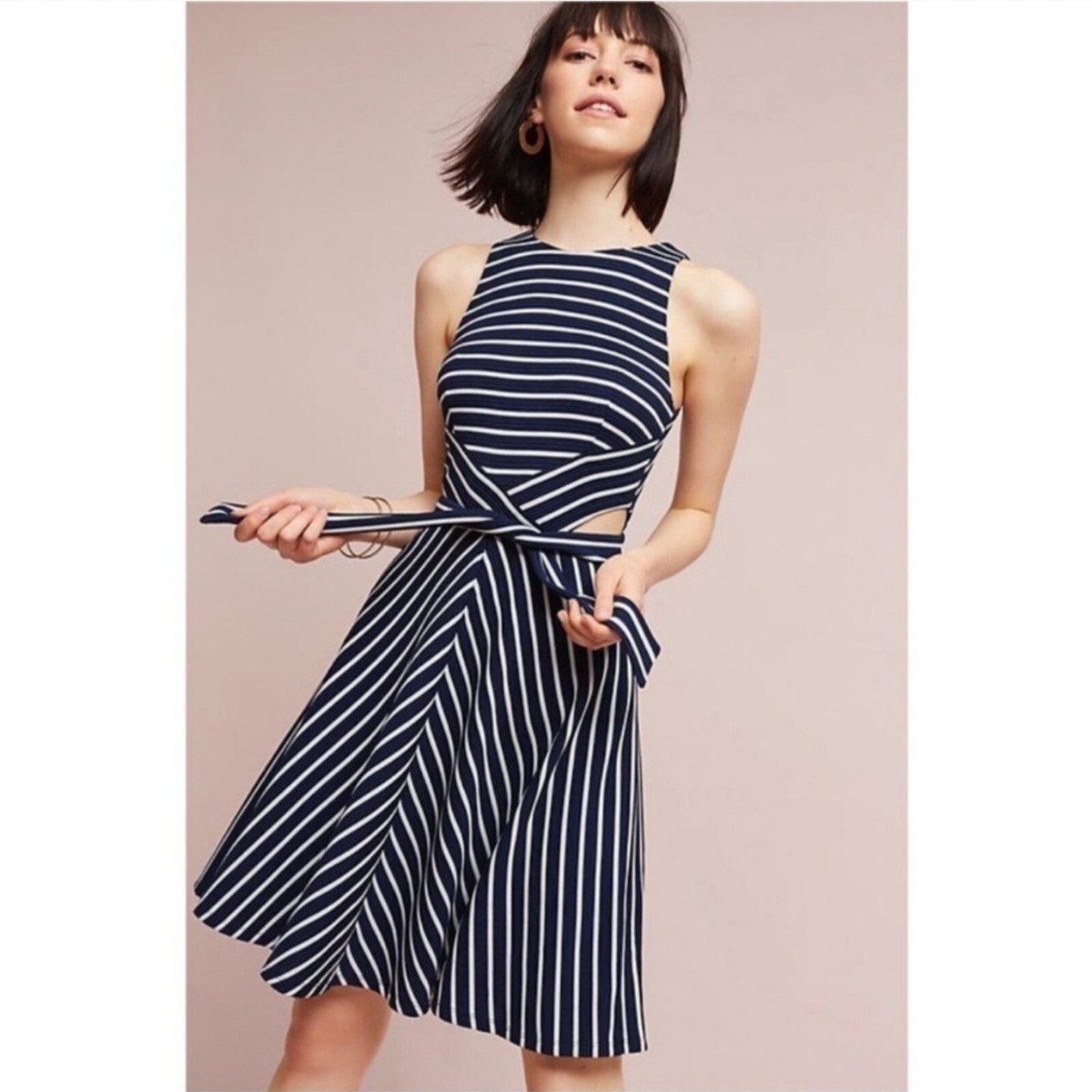 Anthropologie X Hutch Kinsley Blue And White Striped Cutout Dress Size Medium Anthropologie X Hutch Kinsley Blue And White Striped Cutout Dress Size Medium