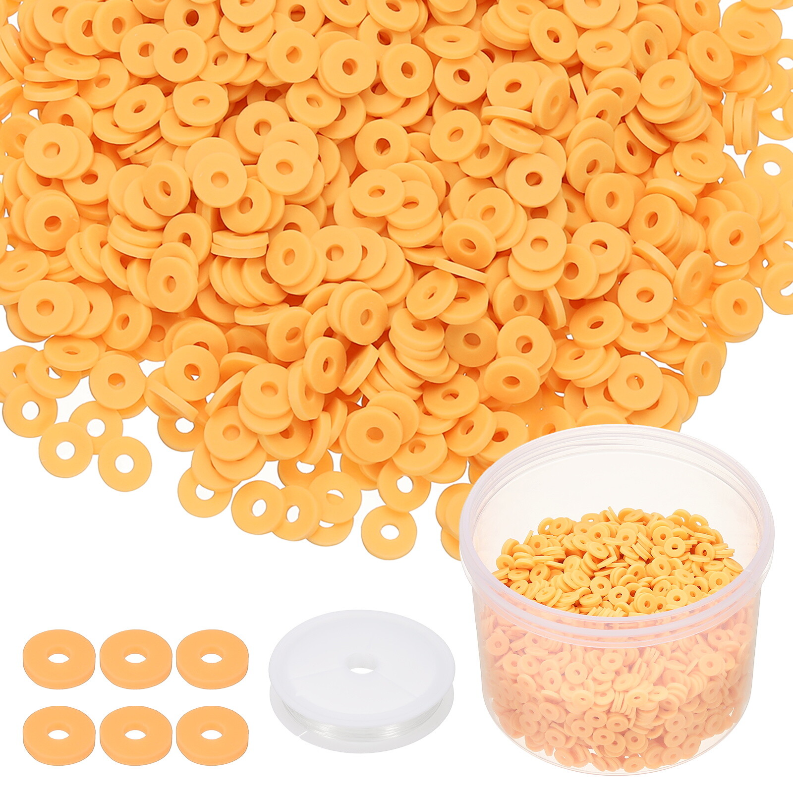 3000 Pcs Yellow 6mm Flat Clay Beads Friendship Bracelet DIY Kit with Cord