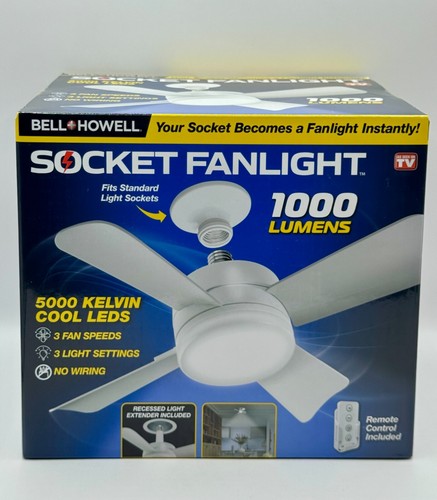 NEW Bell + Howell 15.75 in Socket Ceiling Fan with LED Light - White (8563)