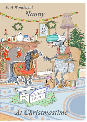 Weihnachtskarte - Nanny - Virtual Reality Headset - Shetland Pony - Geschenk Neid NEU