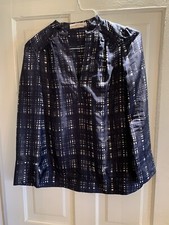 Tory Burch Blouse Tunic Silk Navy White Plaid Pattern Size 2