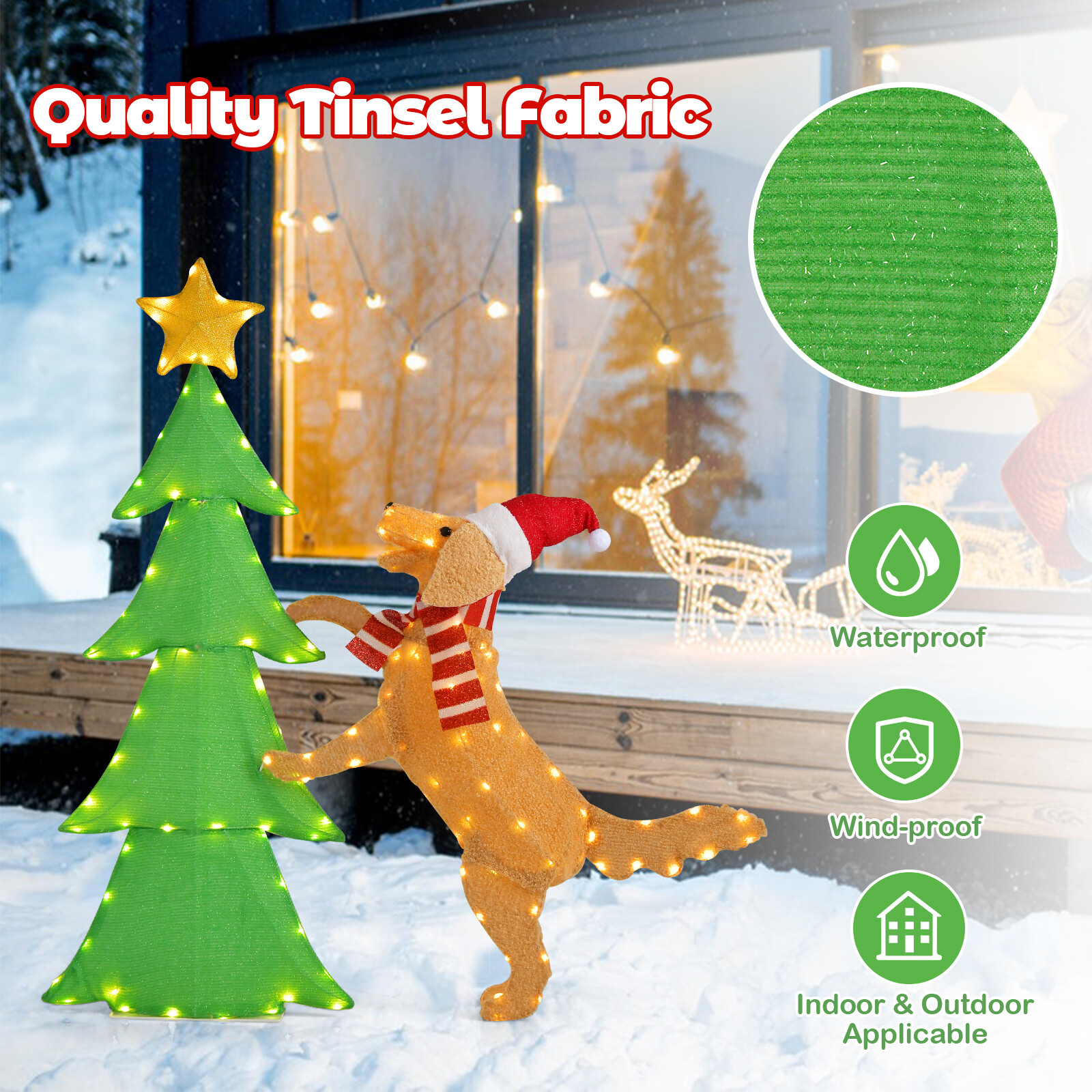 Christmas Lighted Decoration Tinsel Christmas Tree with Plush Goldendoodle Dog eBay