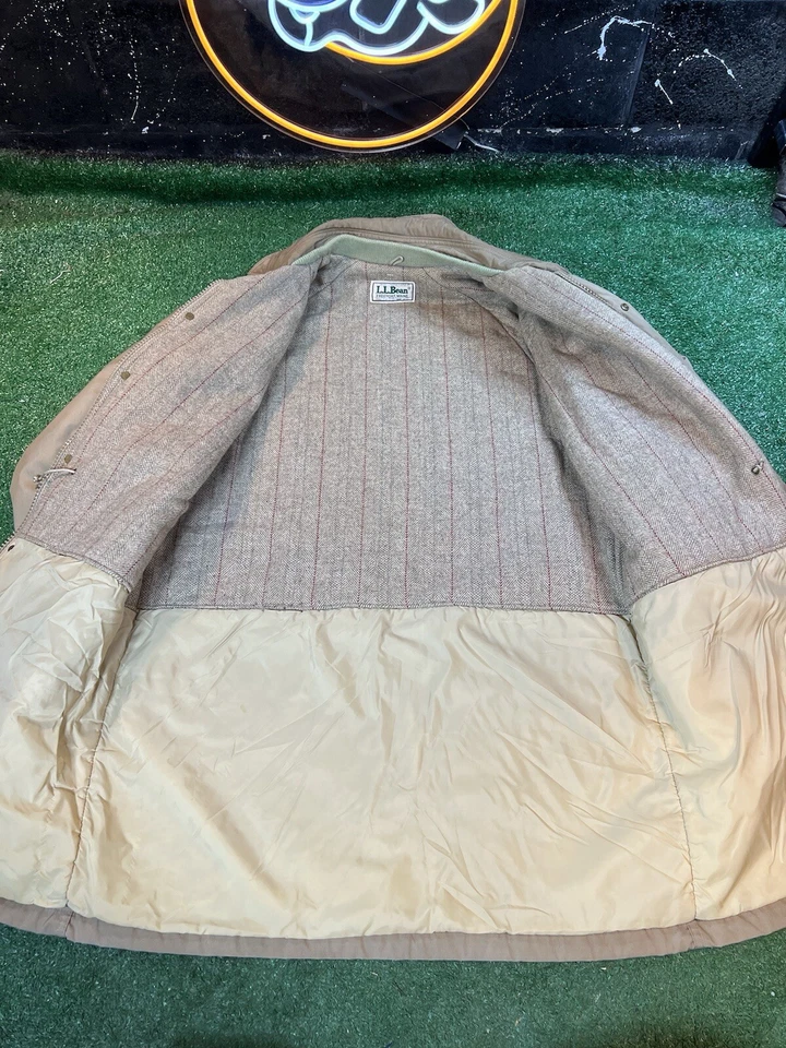 Vintage L.L. Bean Zip Up Wool Blanket Lined Barn Chore Beige Trench Coat Mens XL - Image 3 of 4