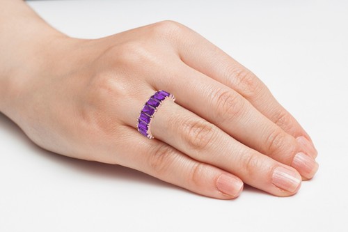 5.32 CTW Amethyst Eternity 14k Solid Gold Wedding Band Engagement Ring for Gift - Picture 19 of 23