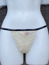 Ed Hardy SIGNATURE LACE THONG Size LARGE intimates Beige Lace With Black Straps