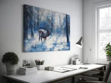 Majestic Stag in a Snowy Winter Forest Wall Art Canvas Unframed Print Art