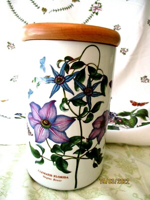 Portmeirion Botanic Garden Clematis Virgins Canister  8'' SIZE RETIRED FLOWER