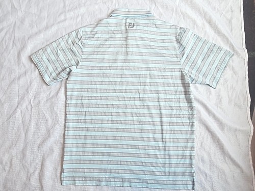 FJ FootJoy Golf Polo Performance Gray White Green Aquamarine Striped Mens Large - Picture 4 of 4
